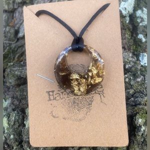 Round Gold and brown flake necklace pendant necklace